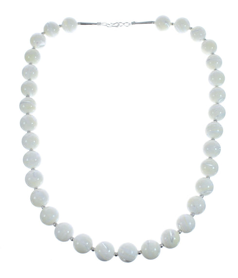 Native American Navajo Mother of Pearl Bead Sterling Silver Necklace AX124671